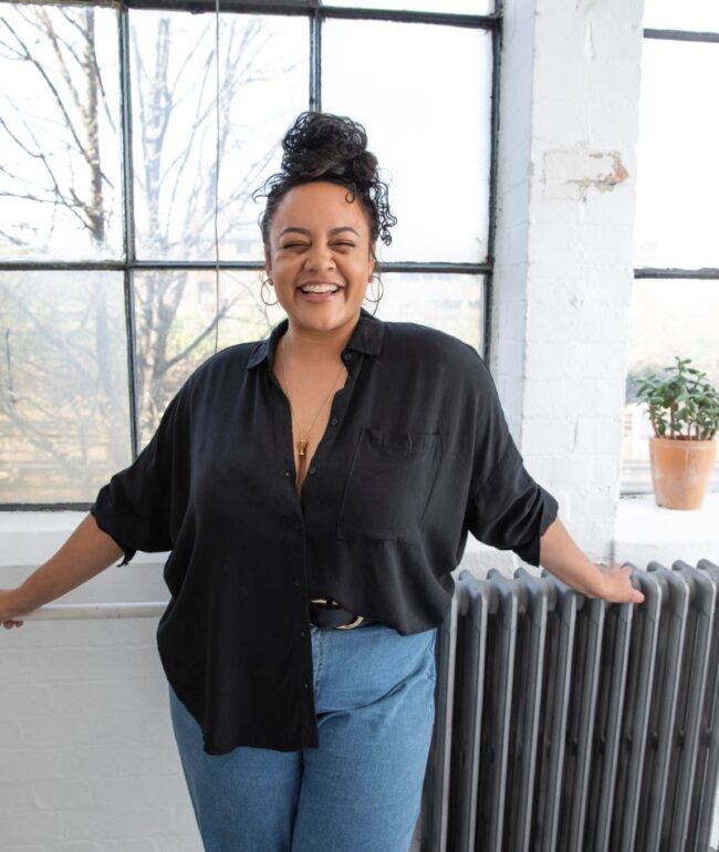 Beautiful plus size woman supporting health and wellbing