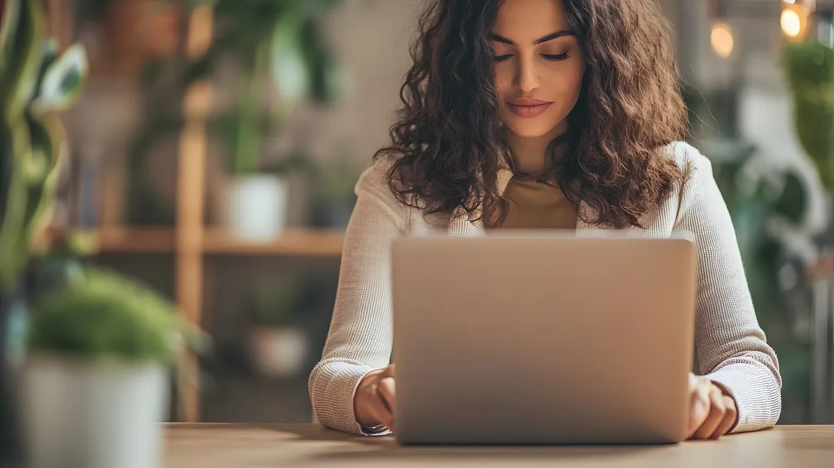 Woman reading articles on a laptop for the Clear Haven Therapy counselling blog.